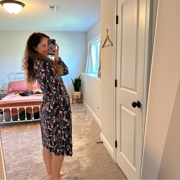 Boden Gray Blue Floral Jersey Long Sleeve MIDI Dress 12 - Picture 3 of 12